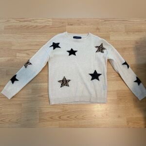 Chelsea & Theodore Cream Sweater with Black and Leopard Stars